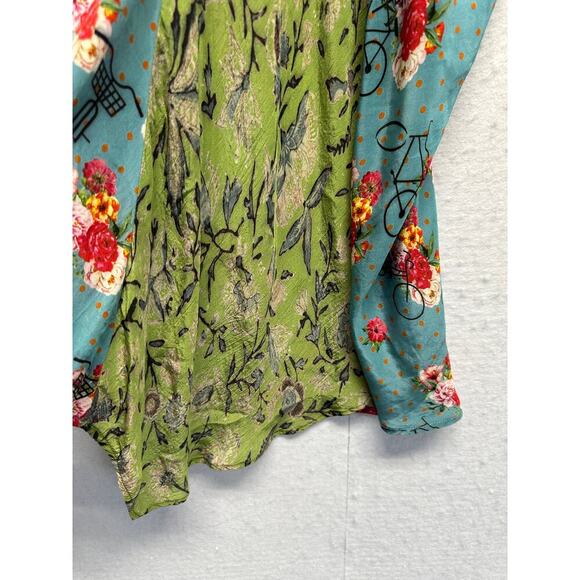 Benares Floral Bicycle Print V-Neck Tunic Dress XL - Picture 2 of 10